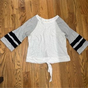 White 3/4 Sleeve Jersey with Tie